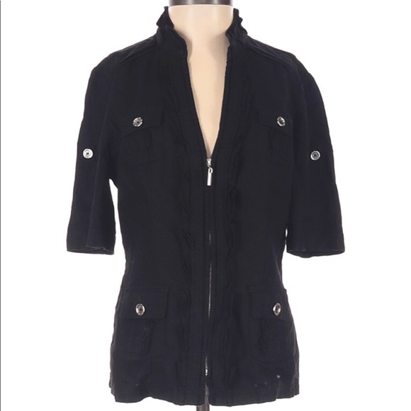 WHITE House Black Market size 0 black linen jacket - Picture 1 of 4